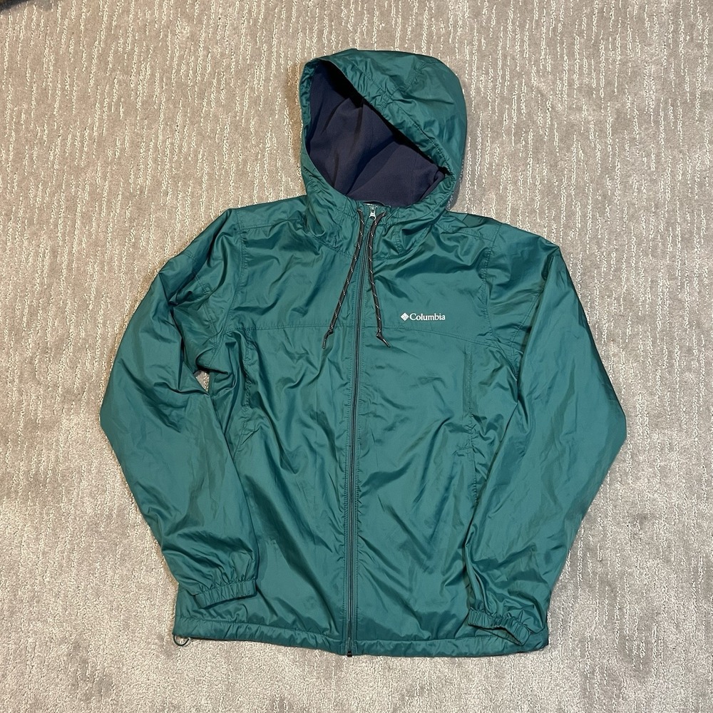 Columbia Adult Small  green fleece-lined windbreaker, Men's Center Ridge model